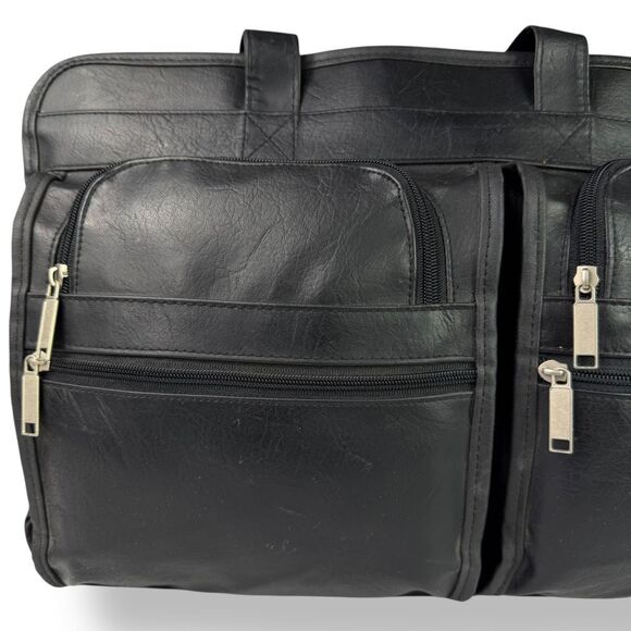 Vintage Briefcase Laptop Travel Bag Distressed Black Leather Rustic Rugged - Picture 12 of 15